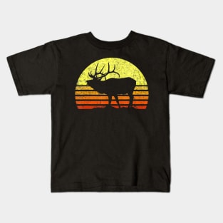 American Elk Hunter Dad Vintage Retro Sun Bow Hunting Gift Kids T-Shirt